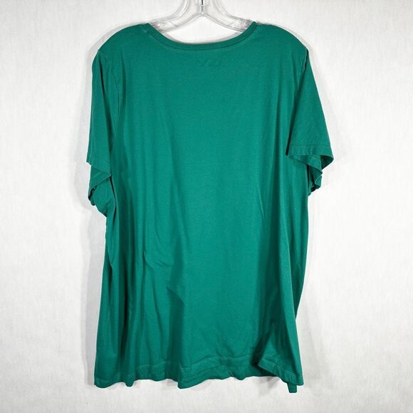 Woman Within Plus Size 2X 26W 28W Top Green Scoop Neck Short‎ Sleeve Cotton 491 - Picture 2 of 6